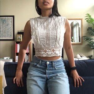 Forever21 Cottagecore High-Neck Eyelet Top